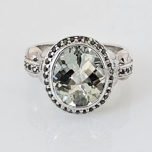 Rare Victoria Wieck Prasiolite & Green Diamond Ring Sterling Silver Size 8!